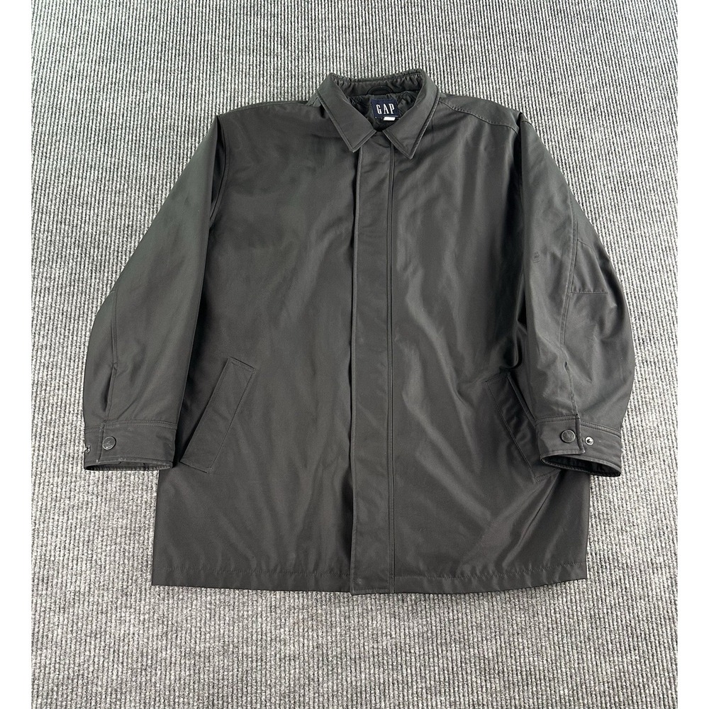 Vintage Gap Rain Coat Jacket Men XXL R Black Snap Button Lined Soft Shell y2k